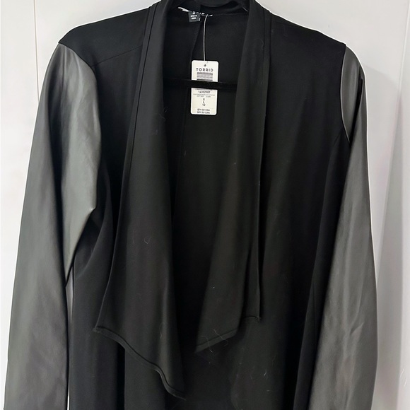 torrid Jackets & Blazers - Torrid Brushed Ponte Drape Jacket with Faux Leather Sleeves